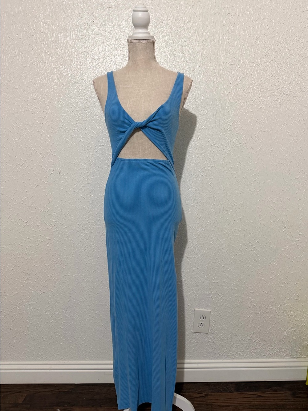 l*space Sky Blue Ribbed Maxi Dress with Twist Front Cutout